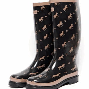 Galocha Kesttou Feminina Preto Matte Cavalos - Bota Feminina Impermeável Slim