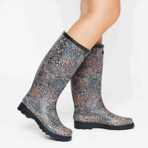 Galocha  Kesttou   Feminina  Impermeável  Slim  Estampada  Marrom  Matte  Rain  Drops